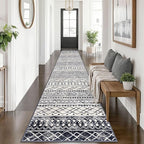 KUTA Boho Runner Rug for Hallway 2.6x14 Moroccan Washable Black Navy Blue Rugs Non-Slip Vintage Long Kitchen Runners Soft Geometric Floor Carpet for Bedroom Laundry Living Room