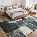 Tepook Modern Area Rug for Living Room, 4x6 Geometric Large Rugs for Bedroom, Washable Patchwork Rug Indoor Non-Slip Throw Carpets for Dining Room Office Farmhouse Home Decor, Black and White