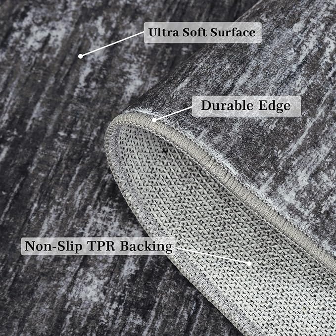 RUGSREAL Small Area Rug 2x3 Entryway Mat with Rubber Backing Stain Resistant Throw Carpet Modern Solid Color Bath Mat Contempowary Washable Rug for Living Room Bedroom Dining Room Kitchen, Dark Grey