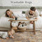 Phantoscope Washable Area Rug 9'x12' Non-Slip, Vintage Neutral Rugs for Living Room, Bedroom, Dining Room, Distressed Boho Floral Medallion Pattern, Low-Pile Foldable Carpet, Brown/Charcoal Spice