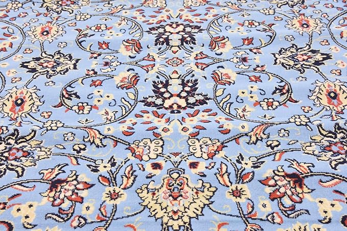 Unique Loom Sialk Hill Collection Area Rug - Washington (8' Square Light Blue/Navy Blue)