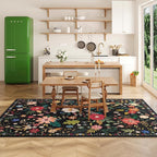 Living Room Rug 6x9 Rug Machine Washable Boho Area Rug Non Slip Floral Vintage Low Pile Large Rugs for Living Room, Bedroom, Farmhouse, Dining Room (Black)