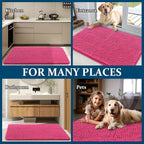 OLANLY Dog Door Mat for Muddy Paws 40x32, Absorbs Moisture and Dirt, Absorbent Non-Slip Washable Doormat, Quick Dry Chenille Mud Mat for Dogs, Entry Indoor Entryway Carpet for Inside Floor, Hot Pink