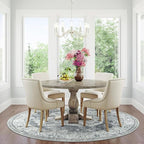 Lahome Boho Round Rugs - 6ft Washable Round Area Rugs for Living Room Grey Non-Slip Throw Dining Room Rug Large Circle Bedroom Rug, Oriental Distressed Print Indoor Rug Round for Entryway Office