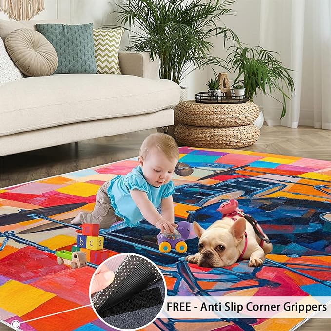2x4 Drum Set Runner Rug for Hallway - Abstract Art Kitchen Mat, Pop Art Kitchen Runner Rug Soft Non Slip Anti Fatigue for Laundry Room Indoor Hallways