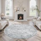 5x5 Grey Round Rug 5ft Living Room Circle Rug Vintage Gray Round Area Rug Non Slip Indoor Carpet for Entryway Dining Room Bedroom