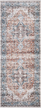 Bloom Rugs Caria Washable Non-Slip 7 ft Runner - Terracotta/Blue Traditional Runner for Entryway, Hallway, Bathroom, and Kitchen - Exact Size: 2'6" x 7'