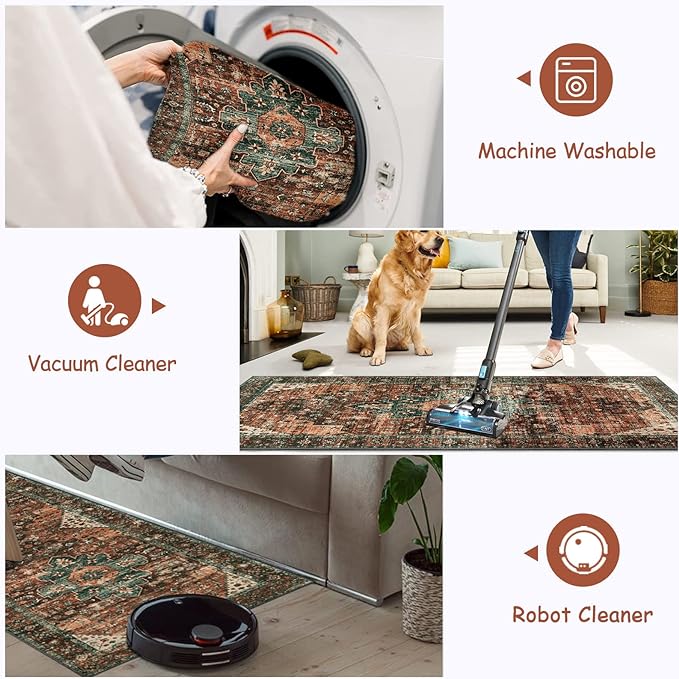 Moynesa Ultra-Thin Washable Round Rug - 3Ft Brown Entryway Rug Low Pile Bathroom Circle Mat, Non Slip Non Shedding Indoor Kitchen Floor Accent Carpet for Bedroom Living Room Foyer Doorway