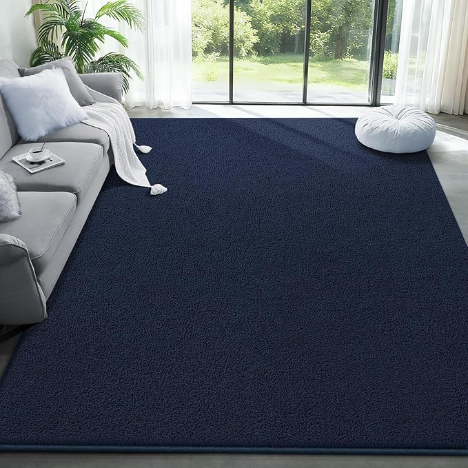 Large Modern Area Rugs for Living Room Bedroom, 7x10 Feet Navy Blue Ultra Soft Solid Thickened Memory Foam Indoor Minimalist Carpets, Non-Slip Comfy Rugs for Boys Girls Nursery Kids Room Home Décor