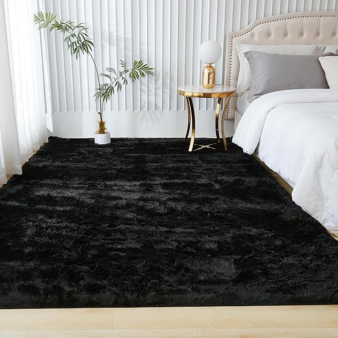Andency 8x10 Area Rugs for Living Room, Black Non-Slip Fluffy Soft Large Shag Bedroom Carpet, Big Indoor Thick Nursery Rug for Kids Dorm Home Decor Aesthetic