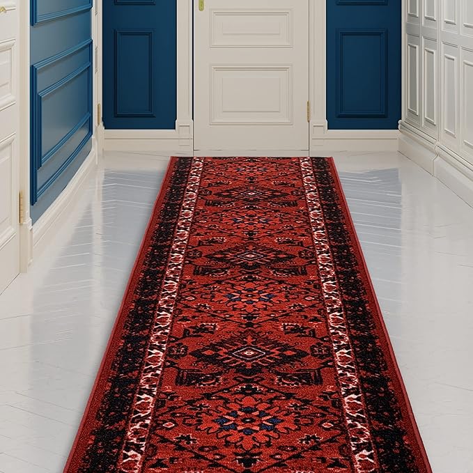 Custom Made Runner Rug Low Pile With Rubber Backing For Kitchen Foyer Hallway Entry Choose Your Length Size 31 Inch Wide Tribal Oriental Bokhara Torkaman Burgundy Color (2 feet x 31 Inch)