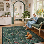 6x9 Area Rugs Living Room Rug - Floral Vintage Morris-Inspired Washable Carpet, Low Pile Non-Shedding Stain Resistance Boho Soft Carpet for Bedroom, Dining Room, Office, Farmhouse (6'x9' Dark Green)