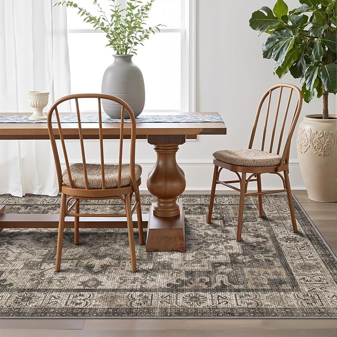 LUMI Washable Area Rug 8x12 for Living Room, Ultra Soft Stain Resistant Carpet with Non Slip Rubber Backing, Non-Shedding Low Pile Rugs for Bedroom, Dining Room, Indoor, Office