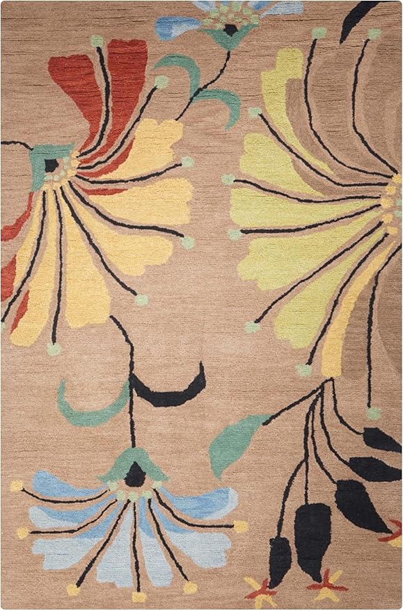 Rugsotic Carpets Hand Tufted Wool ECO-Friendly Area Rugs - 8'x10', Rectangle Shape, Camel, Floral Modern Design, High Pile Thick Handmade Anti Skid Area Rugs for Living Room, Bed Room (K00219)