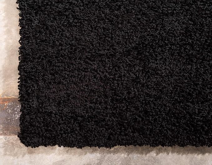 Unique Loom Solid Shag Collection Area Rug (9' x 12' Rectangle, Jet Black)