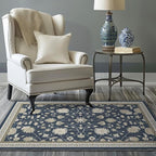 EVERGRACE Area Rugs for Living Room 3x5, Boho Floral Faux Wool Indoor Outdoor Rugs, Washable Rugs for Bedroom Entryway Dining Room Hallyway, Low Pile Floor Mat Carpet for Home Decor, Navy Blue