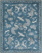 Moynesa Animal Area Rugs 8x10, Washable Luxurious Vintage Boho Blue Area Rug for Living Room Bedroom Dining Room Office Playroom, Foldable Low Pile Soft Non-Slip Carpets for Indoor