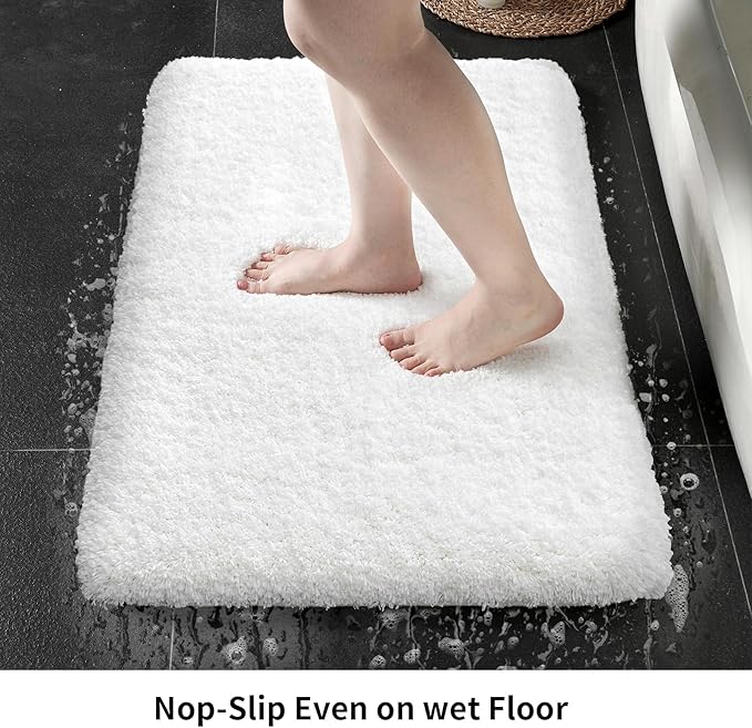 White Bathroom Rugs 24x48 Non Slip Fluffy Bath Mat for Bathroom Floor Washable Plush Luxury Bath Rug for Tub Soft Shaggy Absorbent Shower Sink Mat