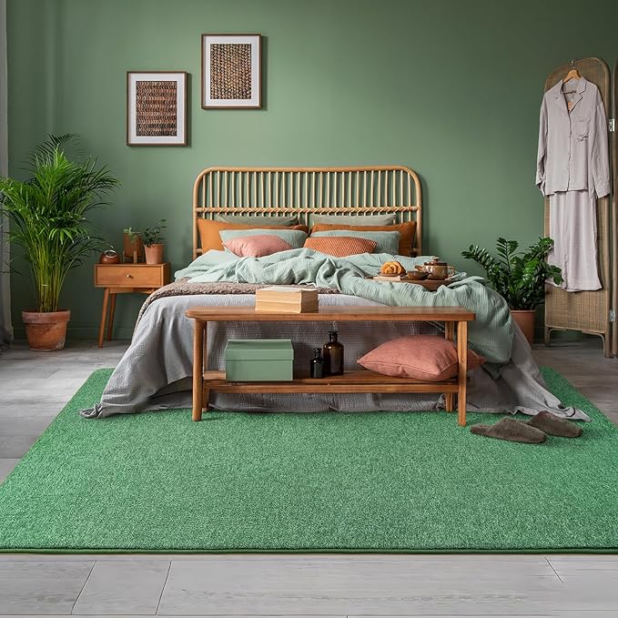 AROGAN Washable 4×6 Bedroom Rug, Modern Area Rugs with Soft Memory Foam for Living Room, Minimalist Non-Slip Indoor Floor Carpet for Dining Room Office Kids Playroom Decor, Green
