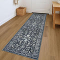 KILOCOCO Hallway Runner 2x7 Rug Runner Printed Vintage Floral Washable Kitchen Runners Non-slip Rubber Backed Runners for Hallways Laundry Room Distressed Boho Rugs for Entryway Bedroom, Navy/Charcoal