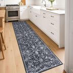 KILOCOCO Hallway Runner 2x8 Rug Runner Printed Vintage Floral Washable Kitchen Runners Non-slip Rubber Backed Runners for Hallways Distressed Thin Soft Rugs for Entryway Laundry Room, Black/Navy/White