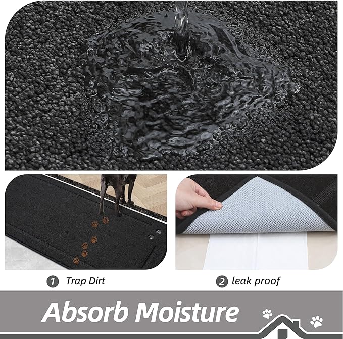 BEQHAUSE Dog Door Mat for Muddy Paws 32"x70" Dirt Trapper Absorbent Doormat Non Slip Entryway Rugs Washable Stain Resistant Welcome Floor Mat Soft Low-Profile for Front Back Door, Black