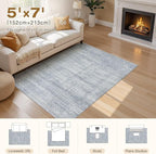 5x7 Area Rugs Living Room: Washable Large Vintage Blue Rug Neutral Non-Slip Soft Stain Resistant Indoor Carpet for Bedroom Nursery Dining Room Under Table Bed Home House Office Playroom