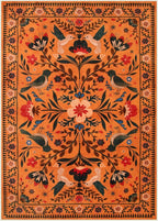 Moynesa Bedroom Rug 5x7, Washable Bohemian Scandinavian Orange Area Rugs for Living Room Dining Room Reading Coner, Modern Country Floral Bird Carpet, Fall Home Decor Non-Slip Protection