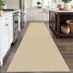 IOHOUZE Washable Runner Rug 3x12 Non Slip Rubber Backed Extra Long Hallway Runner Entryway Runner Indoor, Kitchen Rugs Woven Cotton Carpet for Hall Entrance Stair, Warm Beige/Orange/Apricot