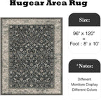 HUGEAR 8x10 Machine Washable Rugs Black Beige Hallway Large Area Rug Indoor Accent Rug Floral Low Pile Carpet Soft Throw Aesthetic Rug Bedroom Living Room Office Dining Room Laundry Room