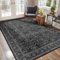 Charcoal 5x7 Area Rugs for Living Room Bedroom, Washable Non Slip Low Pile Thin Soft Carpet Rugs for Dining Room/Kitchen/Home Office/Nursery, Vintage Earth Tone Dark Muted Black and Grey Rug