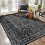 Charcoal Black Area Rug 6x9, Vintage Earth Tone Dark Rugs for Living Room Bedroom, Washable Non Slip Low Pile Thin Carpet Rug for Dining Room Guest Room Home Office