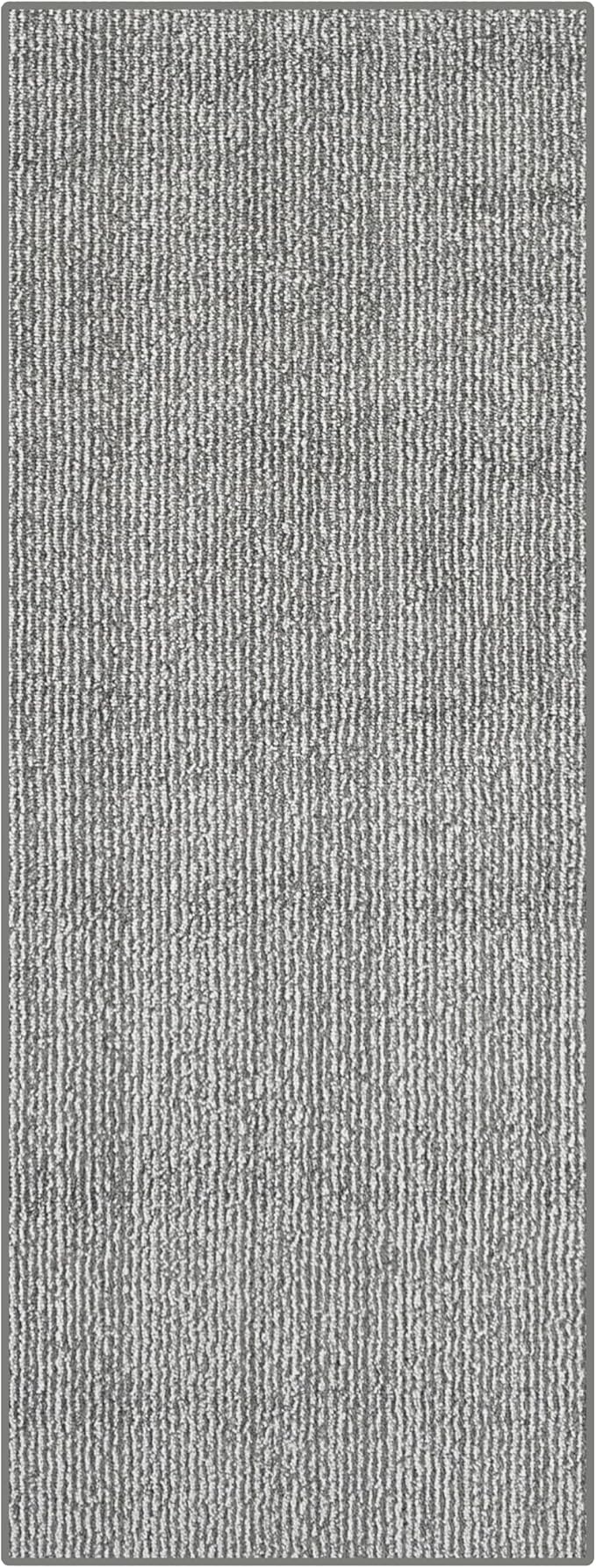 20 ft Extra Long Grey Hallway Runner Rug – Non-Slip, Washable, Dog-Friendly Carpet with Durable Rubber Backing – Modern Subtle Striped – Custom Size