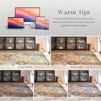 Phantoscope Washable Round Area Rug 6ft Non-Slip, Vintage Boho Rugs for Living Room, Bedroom, Dining Room, Distressed Moroccan Mosaic Diamond Pattern, Low-Pile Foldable Floor Carpet, Terracotta/Rust