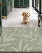 LUMI Front Door Mat Indoor Entrance 32"x48", Low Profile Welcome Mat, Non-Slip Washable Doormat with Rubber Backing for Entrance, Patio, Garage, Green