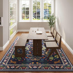 Rugcomf 8x10 Area Rugs for Living Room Washable Rug Floral Non-Slip Large Rug for Living Room, Bedroom, Farmhouse, Dining Room, Kids Playroom(Blue)