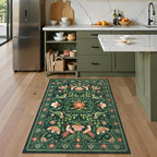 Moynesa 3x5 Kitchen Rug, Modern Cottage Washable Non-Slip Low Pile Area Rug for Bedroom Entryway Entrance Aesthetic,Lightweight Foldable Farmhouse Floral Bird Print Pattern Carpet Retro Home Decor