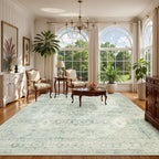 Lahome Vintage 9x12 Washable Green Rugs for Living Room Bedroom, Boho Dining Room Rugs for Under Table, Soft Non Slip Indoor Throw Carpet for Home Office Playroom (9x12ft,Light Green)