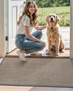 DEXI Ultra Thin Entryway Indoor Door Mat 36x56, Non Slip Rubber Backing Inside Entry Mat, Low Profile Easy Clean Dirt Trapper Doormat for Inside Entrance Patio, Grey