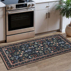 Boho 2x5 Runner, Black Navy Floral Washable Hallway Runner, Non-Slip Kitchen Runner, Super Thin Printed Faux Wool Soft Carpet for Entryway, Front Door, Backdoor, Bedside