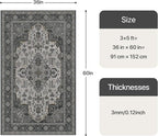 Bavni Vintage 3x5 Area Rugs, Boho Oriental Living Room Rug, Machine Washable Rug Non Slip, Distressed Print Indoor Small Black Rugs, Low Pile Ultra-Thin Soft Carpet for Bedroom, Dining Room, Farmhouse