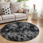 Andency Tie-Dyed Dark Grey Round Area Rug for Living Room, 5x5 ft Shag Rug for Bedroom, Fluffy Circle Carpet for Home Decor, Room, Fuzzy Plush Circular Rug for Dorm Playroom