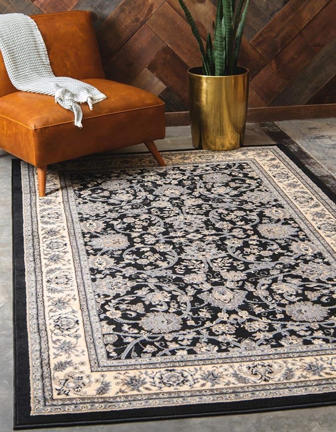 Unique Loom Sialk Hill Collection Area Rug - Washington (9' x 12' Rectangle Black/Gray)