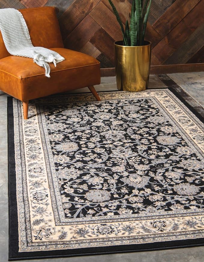 Unique Loom Sialk Hill Collection Area Rug - Washington (6' 1" x 9' Rectangle Black/Gray)