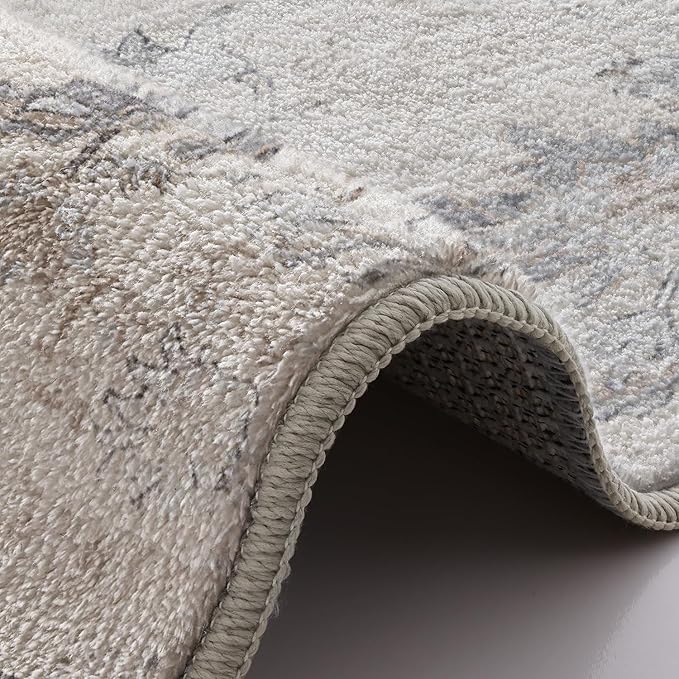 LUMI 8x12 Washable Area Rug for Living Room, Ultra Soft Vintage Rugs with TPE Non Slip Backing, Stain Resistant, Low Profile Carpet High Traffic for Bedroom, Dining Room