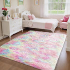 Ophanie Rainbow Rug for Bedroom Girls, Unicorn Colorful Fluffy Soft Cute Fuzzy Area Rugs, Shag Plush Shaggy Bedside Floor 4x6 Furry Carpet for Kids Baby Teen Dorm Nursery Home Decor Aesthetic