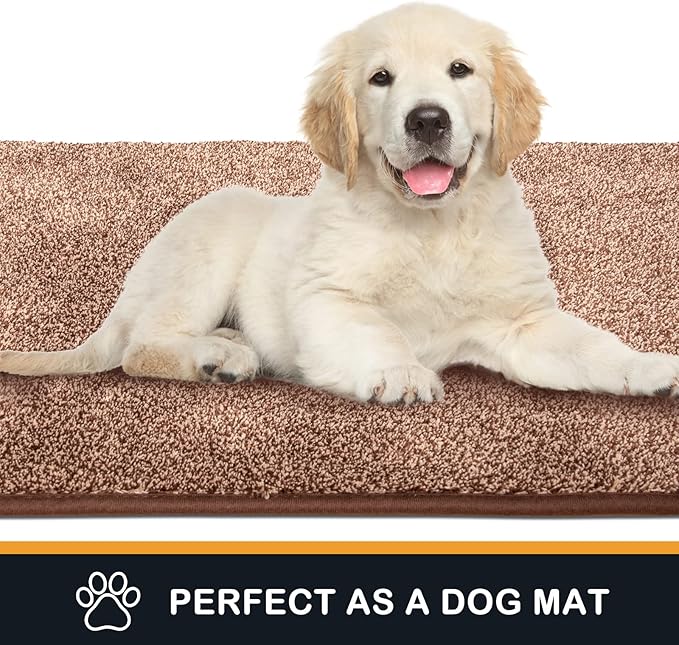 PURRUGS Dirt Trapping Door Mat 24" x 35.5", Non-Slip Machine Washable Entry Rug, Shoe Scraper, Dog Doormat, Super Absorbent Welcome Mat for Front & Back Door, Muddy Shoes & Paws, Brown-Light Cream
