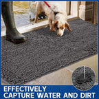 Chenille Absorbent Front Door Mat 96" x 48", Dog Door Mat for Muddy Paws, Trap Dirt Doormat, Mud Mat for Dogs, Washable Non Slip Outdoor Indoor Doormats for Entryway, Grey