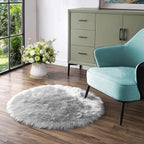 Latepis Round Grey Rugs 6.7ft Faux Sheepskin Fur Circle Rug Fluffy Rugs for Living Room Washable Furry Nursery Shaggy Rug Luxury Home Decor