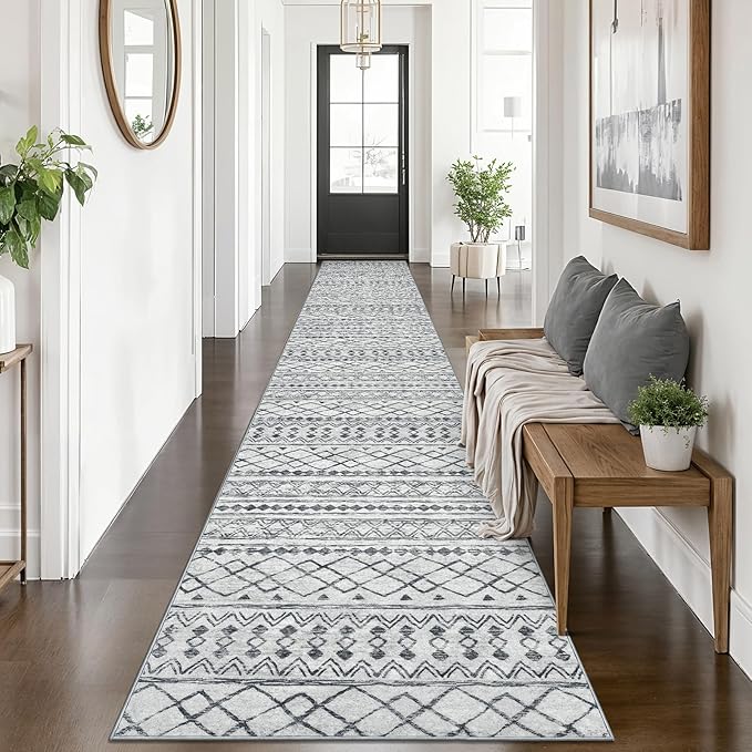 KUTA Long Hallway Runner Rug 2.6x14 Non-Slip Washable, Moroccan Vintage Beige Boho Kitchen Rugs Ultra Soft Distressed Geometric Floor Carpet Runners for Bedroom Laundry Stairway Entryway